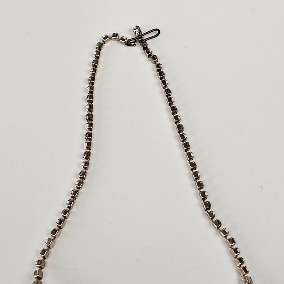 VTG Midcentury Silver Tone Rhinestone Milky Stone 3 D Necklace Costume Jewelry - Picture 8 of 13